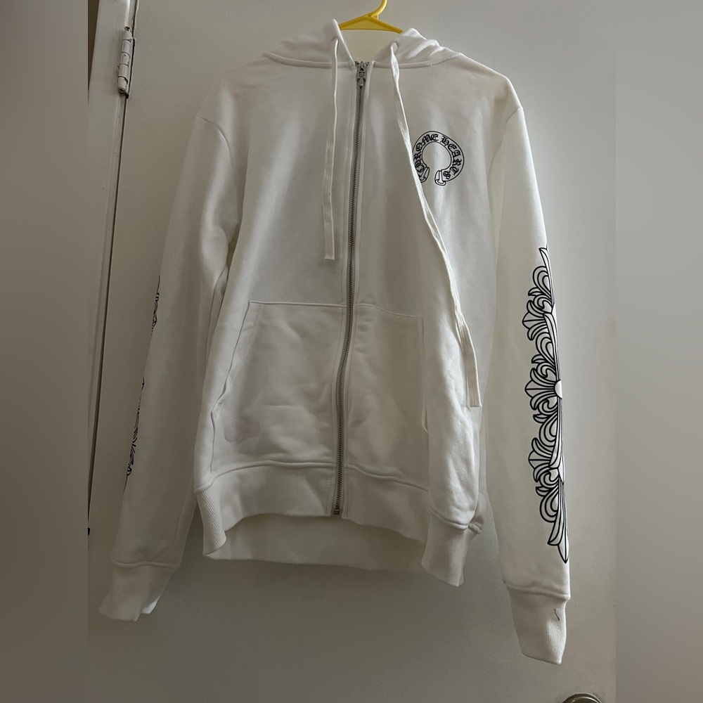 Chrome Hearts Horseshoe Logo Zipper Hoodie Unisex White